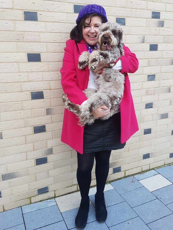 Kathy of Colours by Kathy with her dog Coco